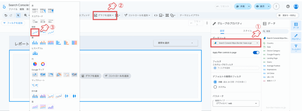 Looker Studioで期間グラフを選択するイメージ